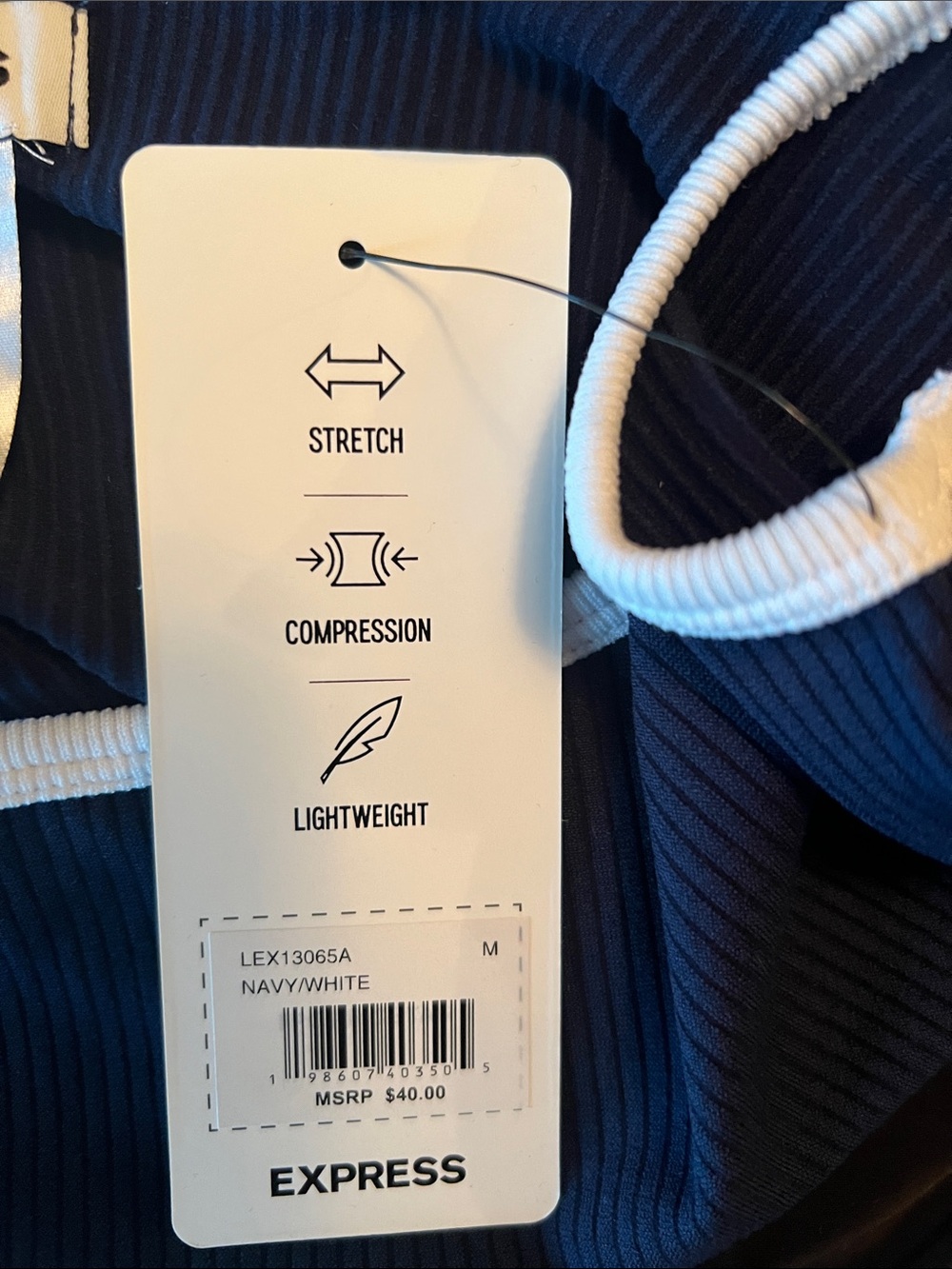 Express Navy Ribbed Tank with White Trim - Picture 8 of 8
